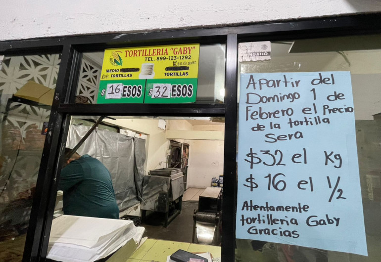 Tortilla sube a 32 pesos el kilo en Reynosa