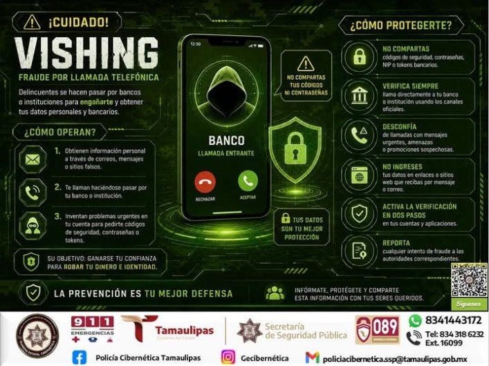 SSPT emite recomendaciones para prevenir fraudes por vishing en Tamaulipas