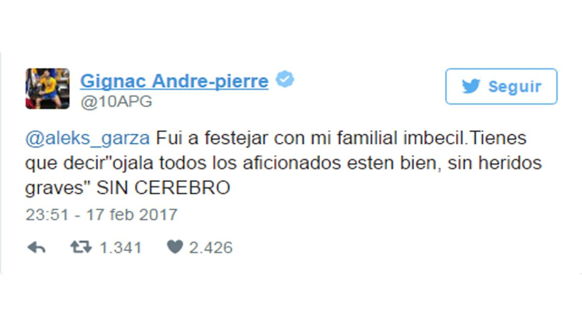 Gignac contesta a cuestionamiento de usuario en Twitter