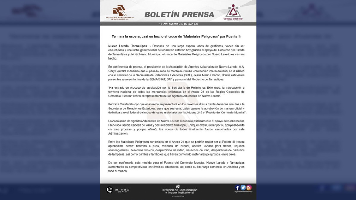 Cruce de materiales peligrosos por el Puente III de Nuevo Laredo es casi una realidad