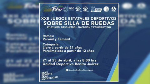 Invitan a la ciudadanía a los Juegos Estatales Deportivos en Silla de Ruedas 
