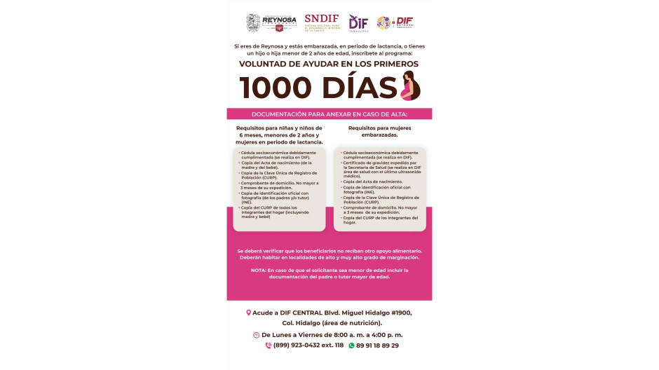 Invita DIF Reynosa a registrarse al programa “Voluntad de Ayudar en los Primeros 1000 Días”