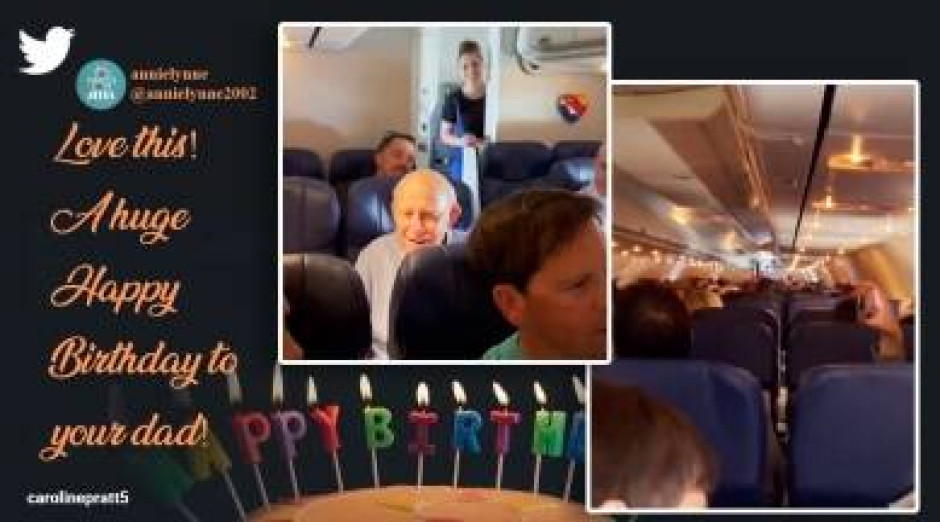 Cumpleañero de 95 recibe felicitaciones en pleno vuelo 