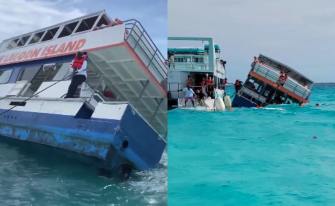 Captan momento en el que un ferry en las Bahamas se hunde con turistas