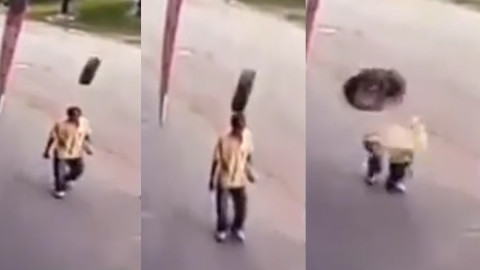 Llanta sale volando y golpea a hombre en la cabeza