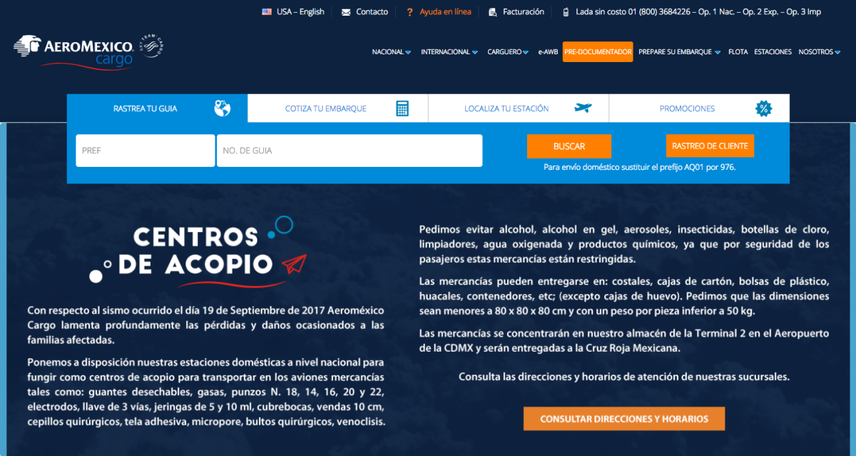 Ofrece Aeroméxico Cargo envío gratuito de donaciones a CDMX