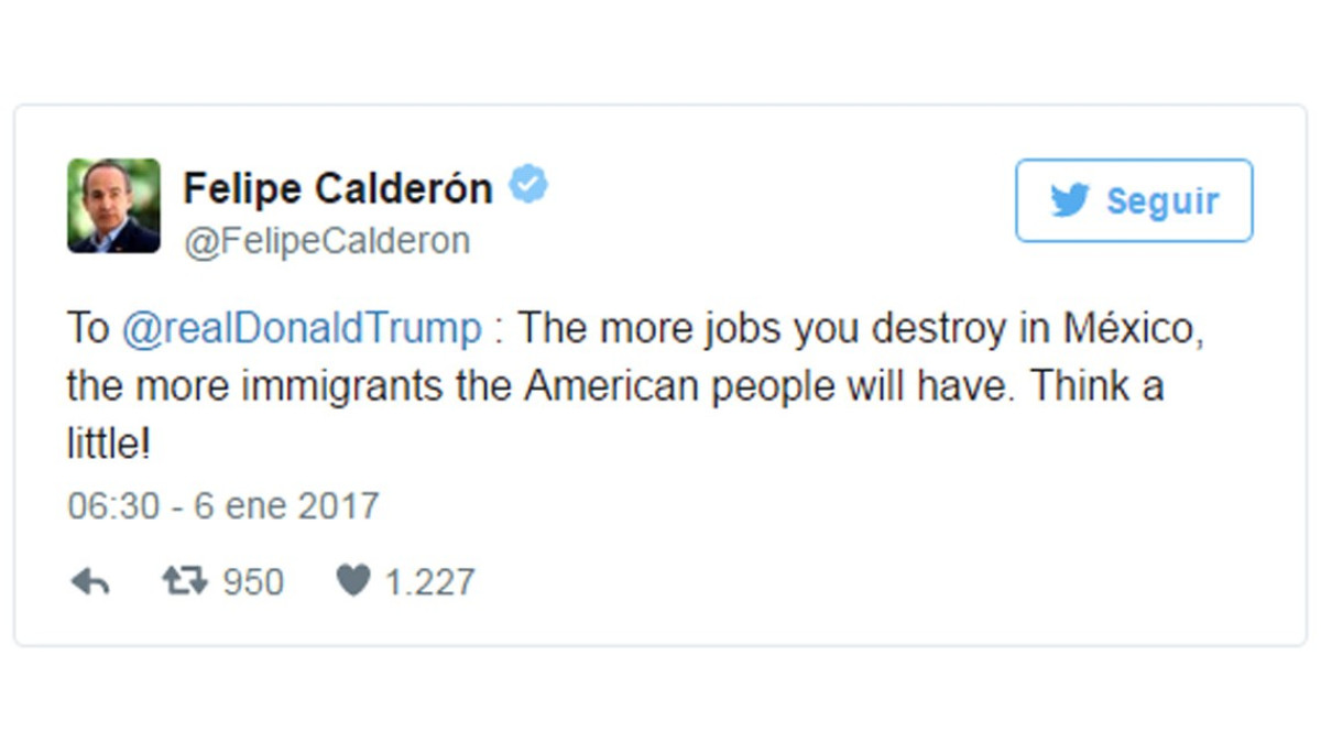 Calderón envía mensaje a Trump