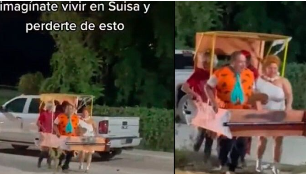 Con todo y troncomóvil, familia se disfraza de "Los Picapiedra"