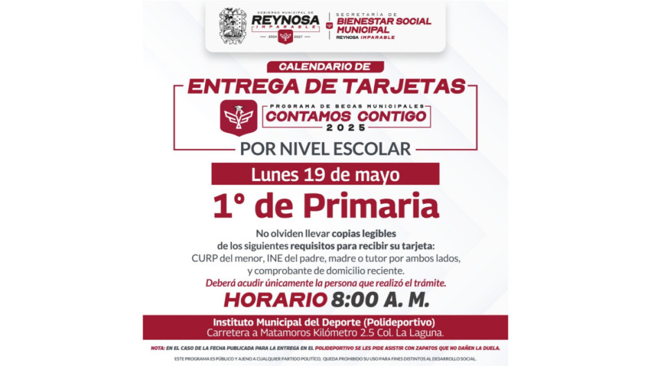 Entregarán Becas en Reynosa, Municipio con más apoyo a los estudiantes en Tamaulipas