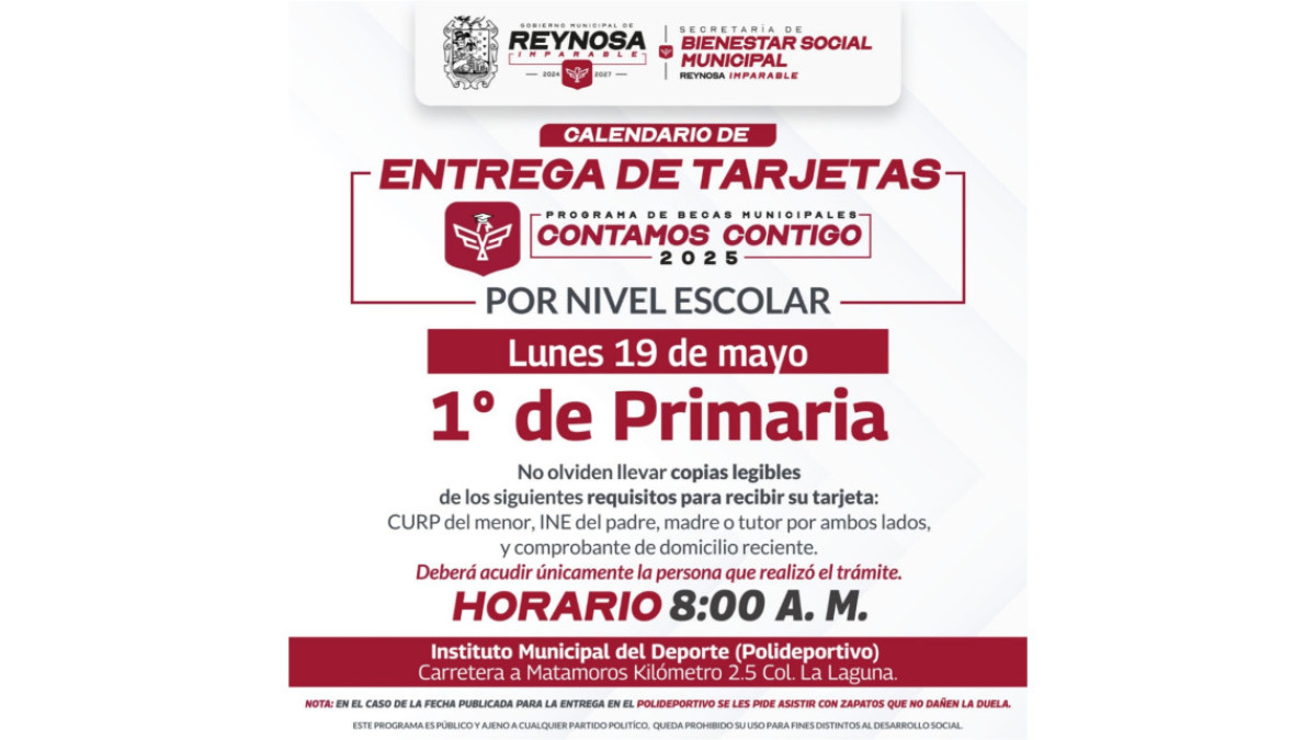 Entregarán Becas en Reynosa, Municipio con más apoyo a los estudiantes en Tamaulipas