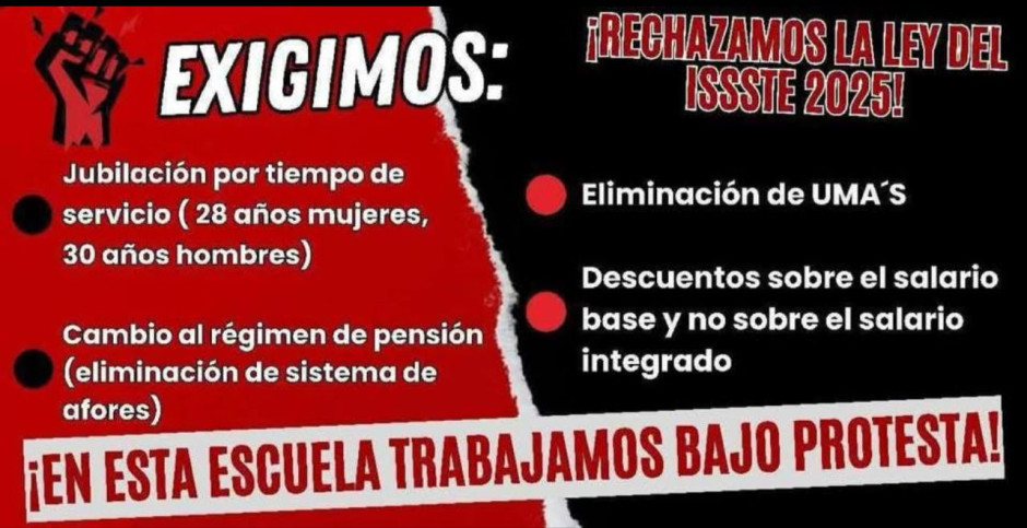 Maestros trabajarán bajo protesta por la reforma a la Ley del ISSSTE