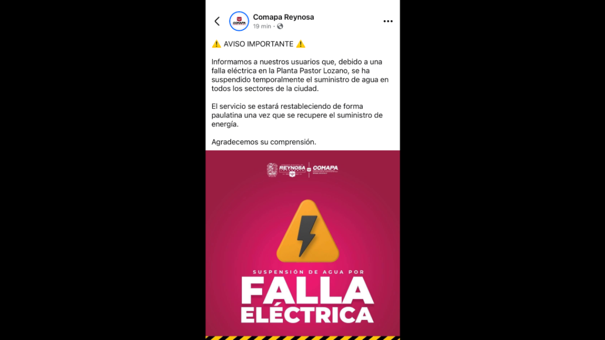 Reportan suspensión en planta potabilizadora Pastor Lozano