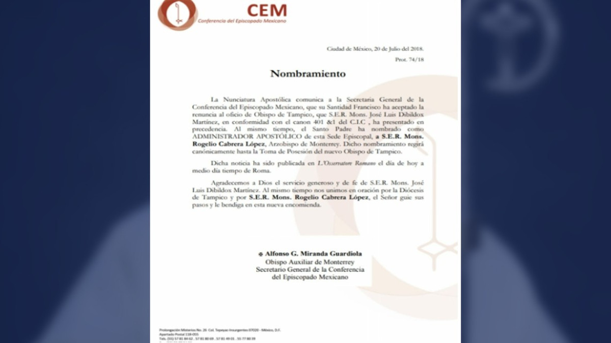 Rogelio Cabrera López, Arzobispo de Monterrey, se hace cargo de Diócesis de Tampico