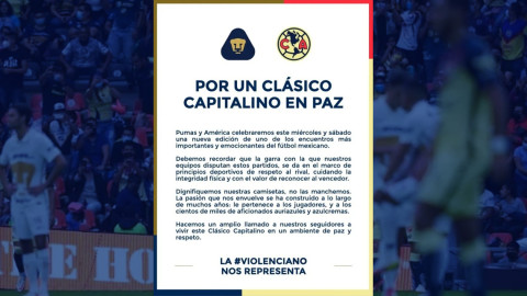 Pumas y América envían mensaje de paz previo a los encuentros de liguilla 