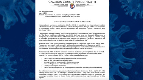 Se registra la primera muerte por covid-19 en el Condado de Cameron 