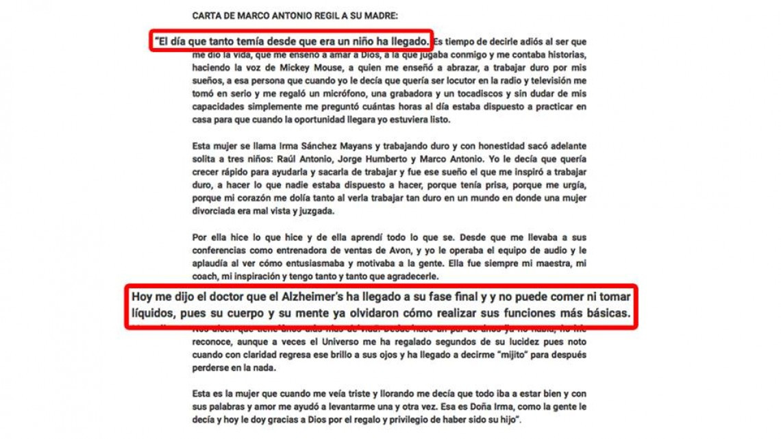 Marco Antonio Regil se despide de su mamá con una conmovedora carta