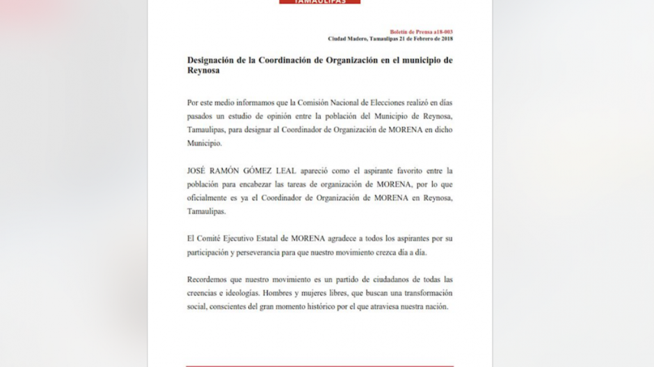 Nombran a “JR” coordinador de MORENA en Reynosa