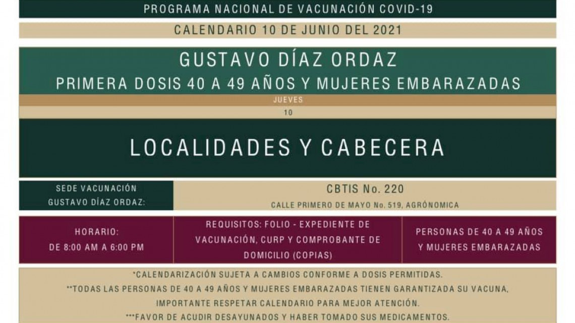 Nuevo Laredo y 9 municipios arrancan esta semana vacunación contra COVID-19 de 40-49 años 
