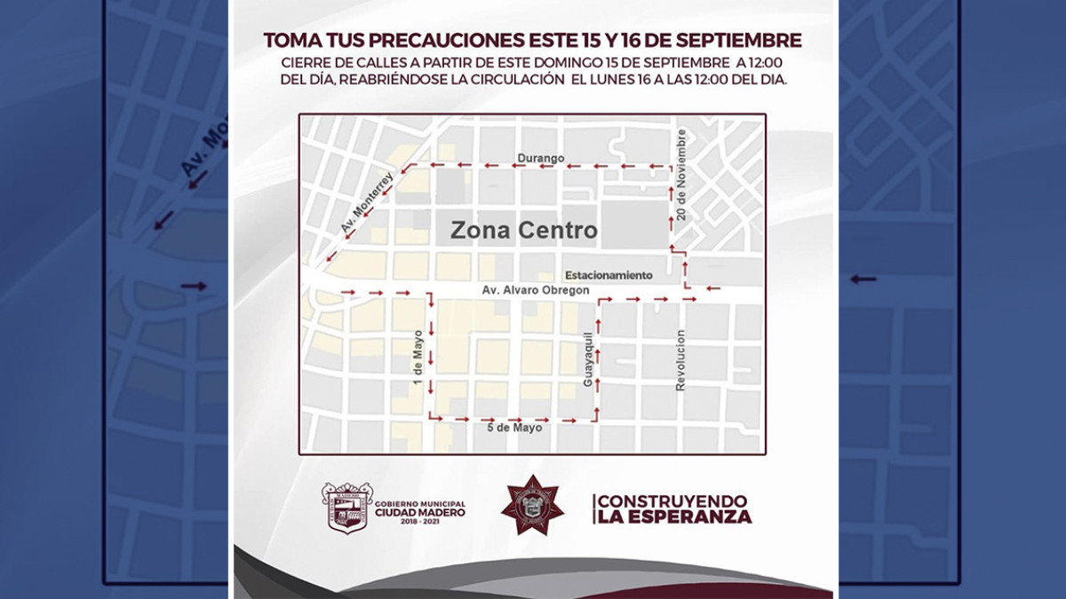 Anuncian cierre de vialidades por festejos patrios