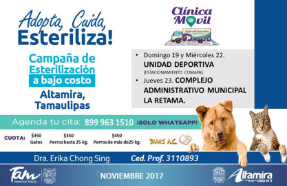 Ayuntamiento te invita a campaña “Adopta, Cuida, Esteriliza!”