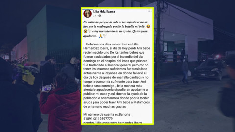  Fallece bebé prematuro trasladado al IMSS de Reynosa después del incendio en Matamoros
