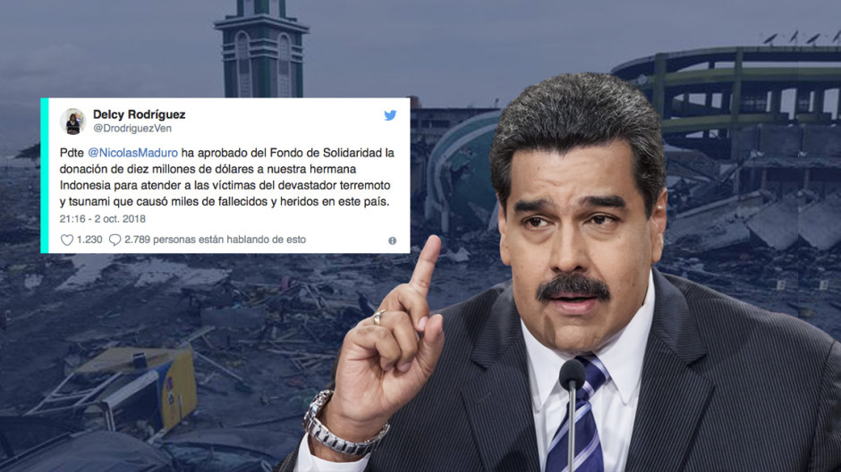Dona Venezuela 10 mdd a Indonesia tras sismo y tsunami