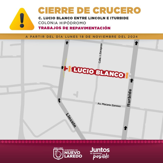 Cerrarán vialidad por trabajos de repavimentación en Nuevo Laredo