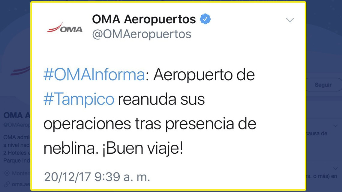 Neblina obliga a cierre de aeropuerto de Tampico
