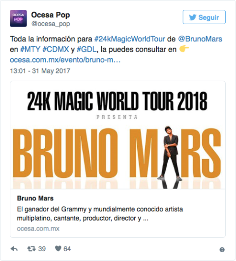 Bruno Mars presentará su tour en México