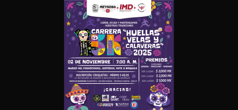 Invita el Gobierno de Reynosa a participar en la carrera 5K Huellas, Velas y Calaveras 2025