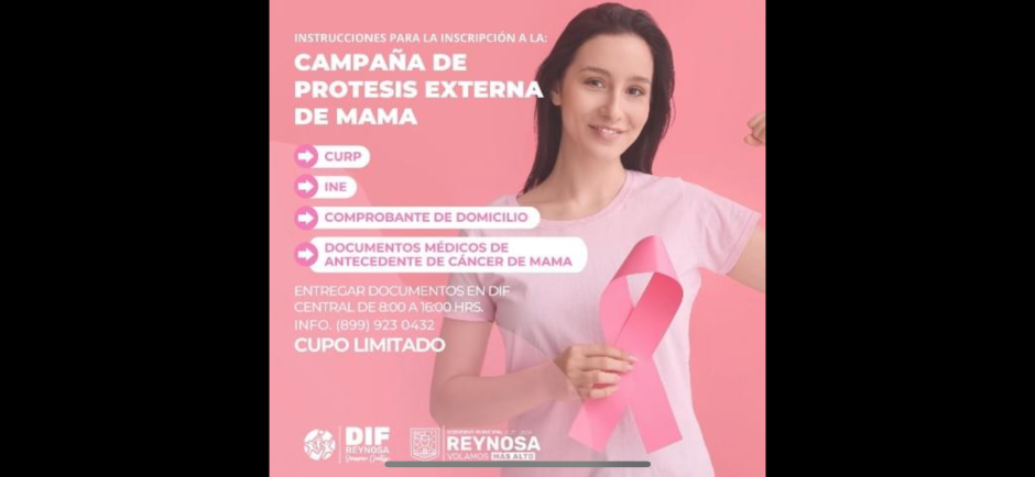 Llama DIF Reynosa a registrarse a Campaña de Prótesis Externa de Mama