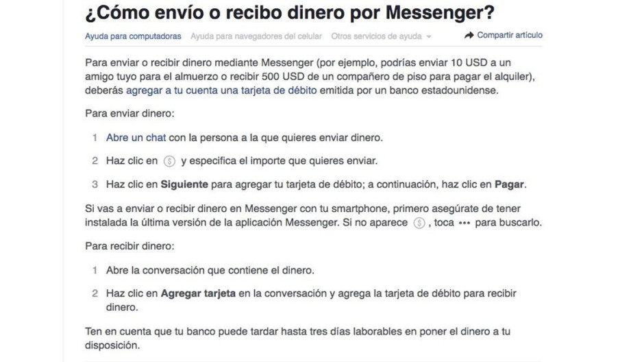 Habrá envío de dinero por facebook messenger