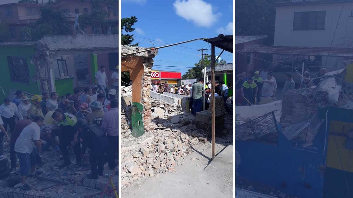 Cae loza y deja atrapados a tres personas