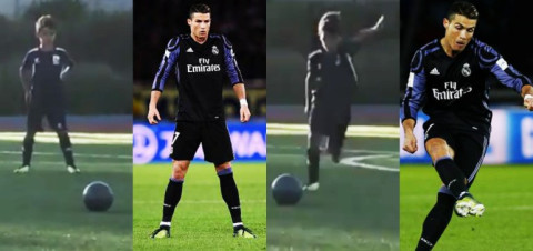 Hijo de Cristiano hace el mismo ritual al cobrar un tiro libre 