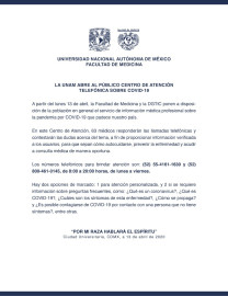 UNAM abre Centro de atención telefónica sobre COVID-19