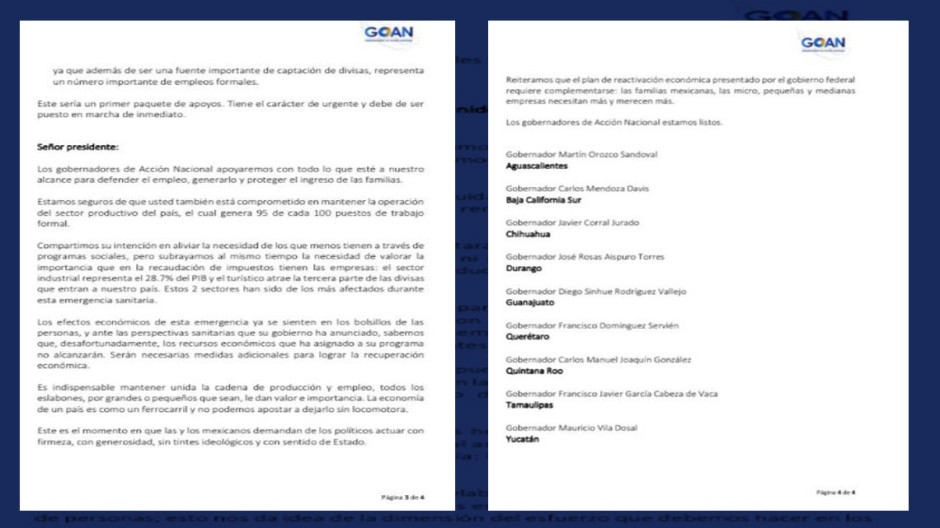 GOAN pide al gobierno federal Programa de Emergencia Económica ante crisis del covid-19