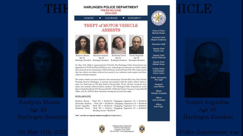 Detienen a cuatro por supuesto robo de auto Harlingen