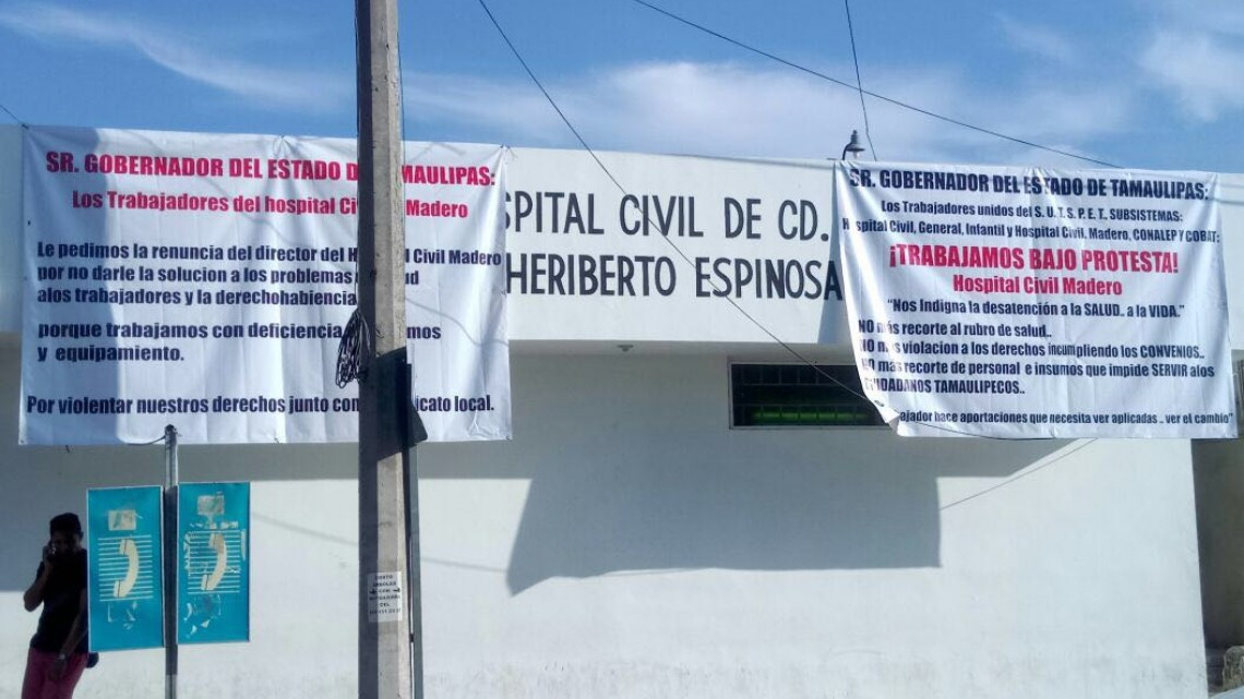 Empleados del Hospital Civil de Madero toman las instalaciones en protesta