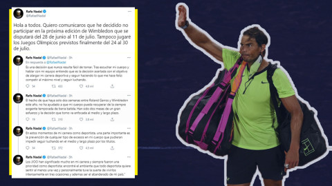 Confirma Rafa Nadal que no disputará Wimbledon ni Juegos Olímpicos