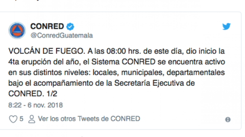 Volcán de Fuego de Guatemala entra en erupción