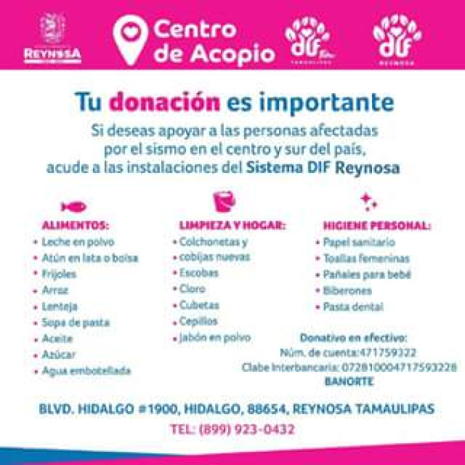 Activa DIF Tam centro de acopio para apoyar a damnificados 