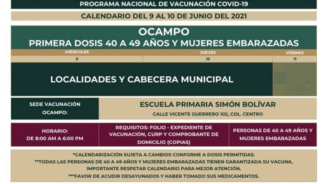 Nuevo Laredo y 9 municipios arrancan esta semana vacunación contra COVID-19 de 40-49 años 