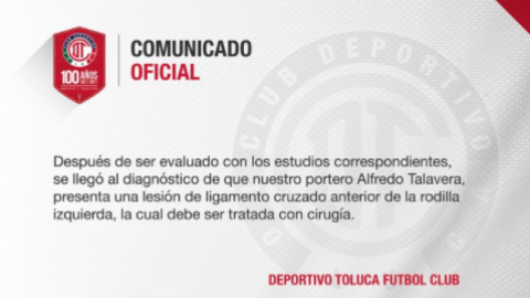 Dan de baja a Talavera por el resto del Apertura 2017 