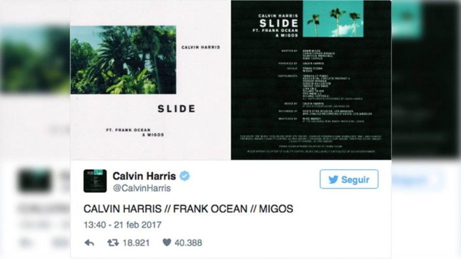 Calvin Harris anuncia nueva canción junto a Frank Ocean