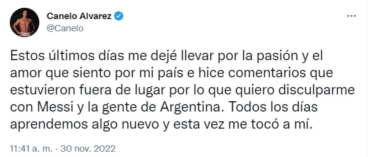 Canelo pide perdón a Messi y Argentina por amenaza