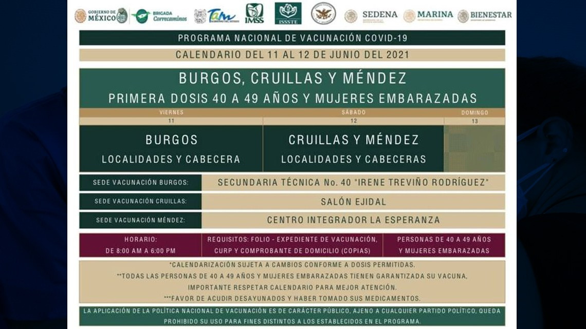 Nuevo Laredo y 9 municipios arrancan esta semana vacunación contra COVID-19 de 40-49 años 