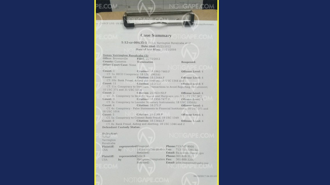 Filtran documentos de la corte de Brownsville con cargos desde hace seis años contra Yarrington y Fernando Cano