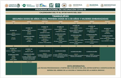 Inicia vacunación en Tamaulipas para aplicación de segunda dosis, primeras dosis y mujeres embarazadas