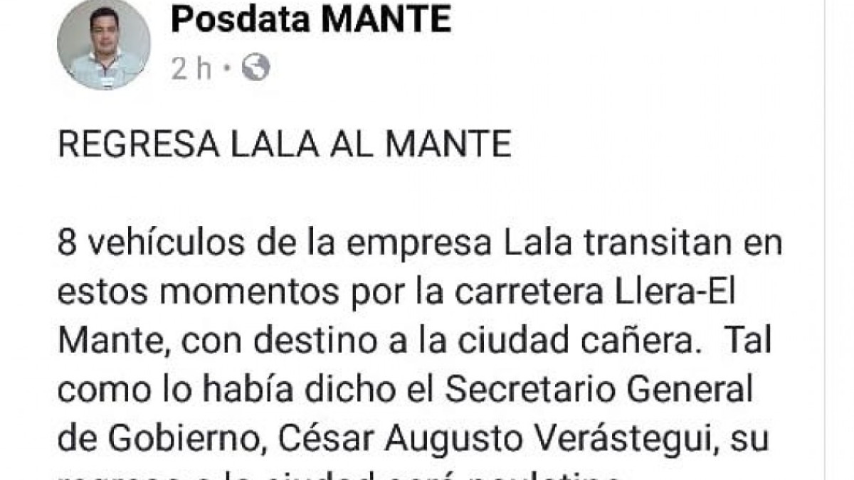 Lala regresa a Mante 