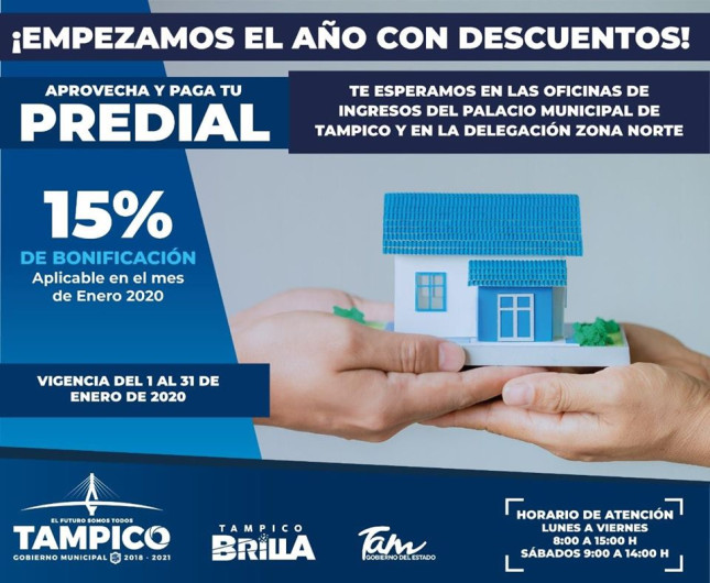 Gobierno de Tampico ofrece descuento en el pago del predial